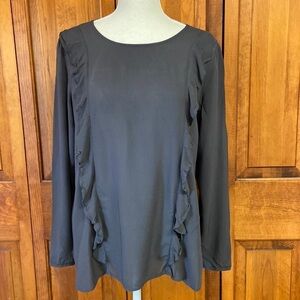 Old Navy Grey Popover Blouse Ruffled Front Size M